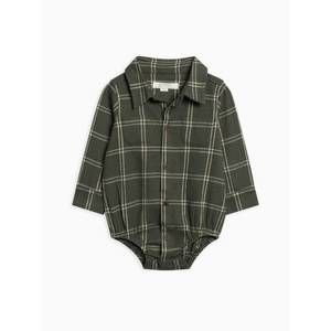 NEW KENDI kids giri flannel collared bodysuit in pine plaid